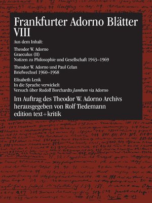 cover image of Frankfurter Adorno Blätter VIII